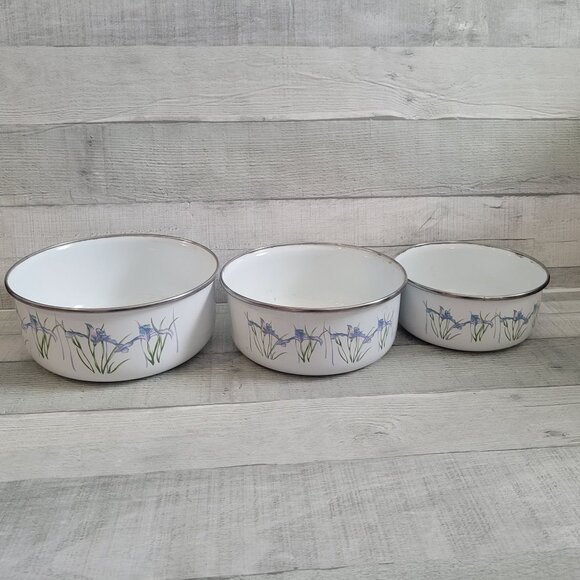 Decorative Corning Coordinates Shadow Iris Enamel Mixing Bowls Set Of 3 By Lingo - Picture 1 of 11